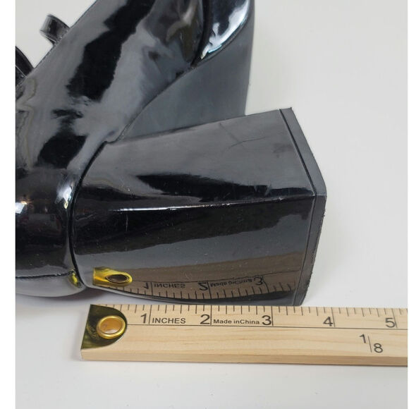 CIDER CHUNKY HEELED TRIPLE STRAP MARY JANES IN PATENT BLACK FAUX LEATHER, SZ 9 - Picture 16 of 16